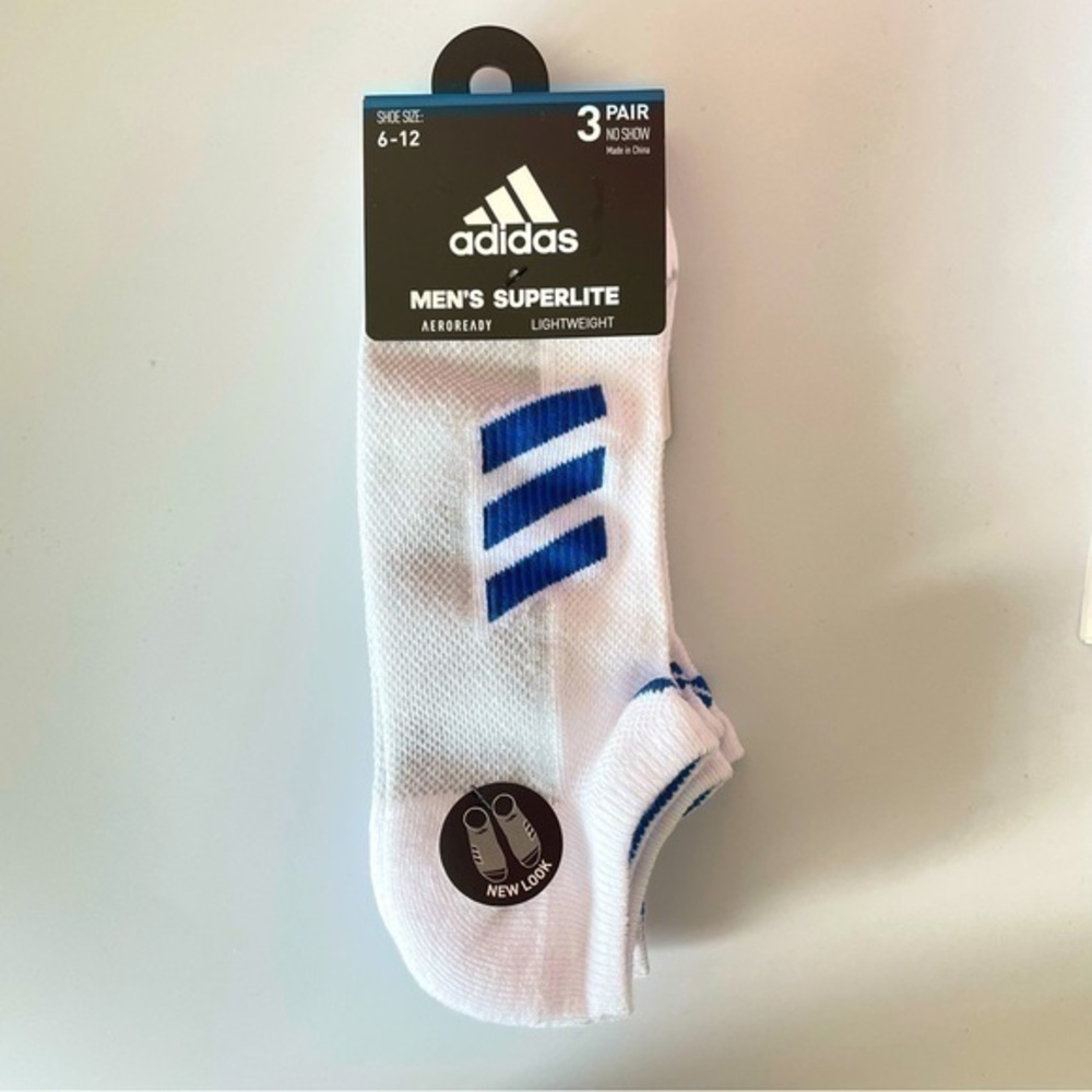 Adidas men’s no show cushioned socks 3 pairs size 6-12 white gray blue